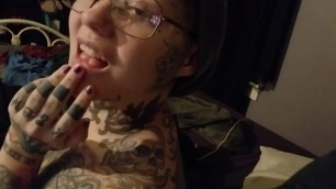Sexy Redhead Nerd Smoking, Big Tits, Tattoos.