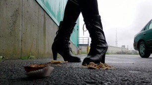 Giant Black Boots Crushing Custard