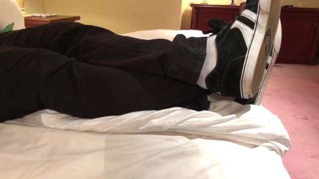 Male Dress Shoes, Nikes, Globes and White Socks Shoeplay in a Nice Hotel