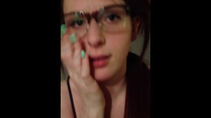 Nerdy Teen Girl gives Blowjob during Study Break while Parents Home