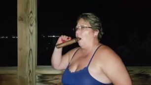 Smoking Dawn-Dawn smokes her biggest cigar ever!