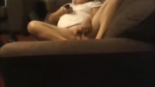 My mom home alone masturbating on couch. Hidden cam