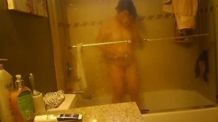 Asian mature caught showering on hidden camera