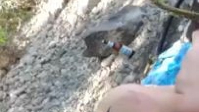 Blow job and finger fucking mature blonde at the river